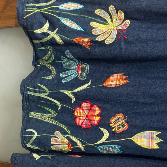 Vintage La Cera Teacher Chambray Denim Dress with Floral Embroidered Appliqués - Picture 4 of 4